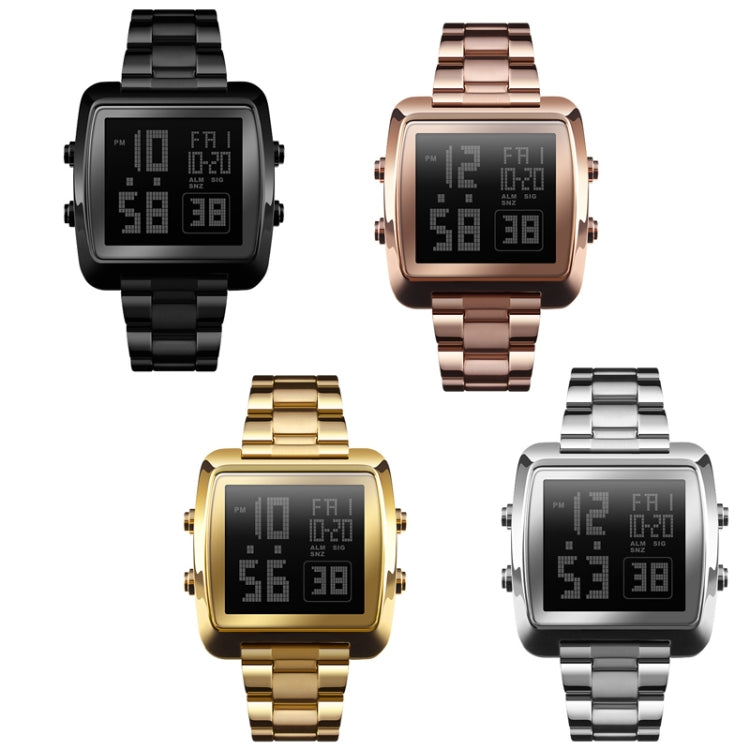 SKMEI 1369 Retro Waterproof Gold Watch Men Steel Belt Luminous Square Watch(Black) - Metal Strap Watches by SKMEI | Online Shopping UK | buy2fix
