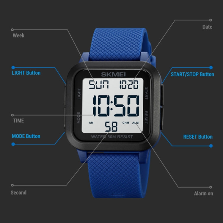 SKMEI 1894 Square Sports Waterproof Student Simple Multifunctional Luminous Watch(Black Black Machine) - Sport Watches by SKMEI | Online Shopping UK | buy2fix