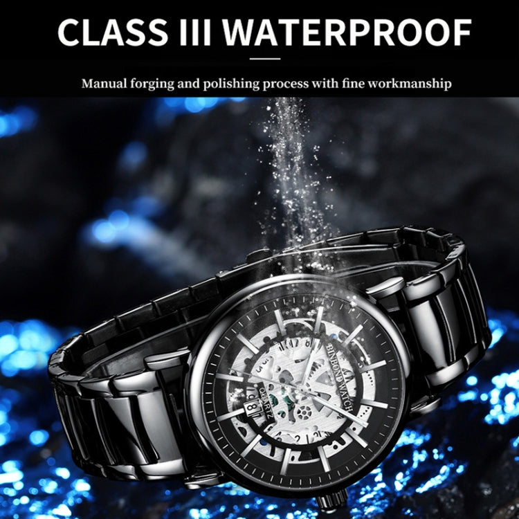 BINBOND B7872 Multifunctional Hollow Luminous Waterproof Quartz Watch, Color: Black Leather-White-Black - Leather Strap Watches by BINBOND | Online Shopping UK | buy2fix
