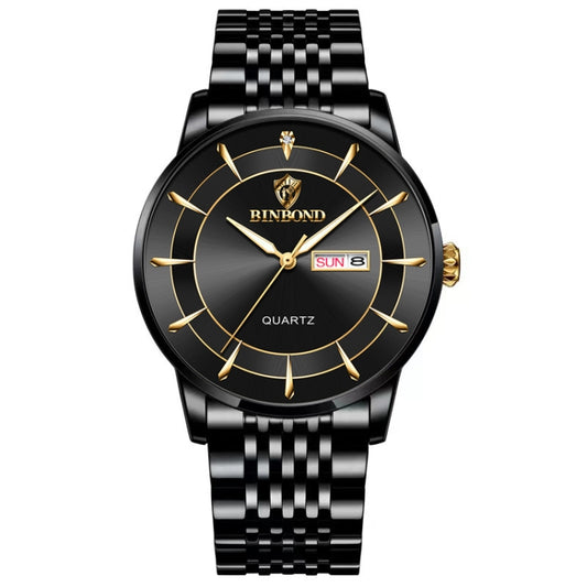 BINBOND B2077 30M Waterproof Quartz Luminous Watch Butterfly Buckle Men's Steel Belt Watch(Black Steel-Black) - Metal Strap Watches by BINBOND | Online Shopping UK | buy2fix