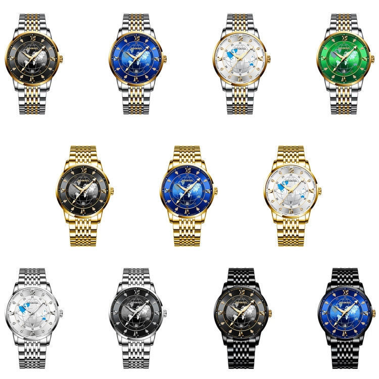 BINBOND B1117 30M Waterproof Earth Dial Butterfly Buckle Luminous Quartz Watch(Inter-gold-Blue) - Metal Strap Watches by BINBOND | Online Shopping UK | buy2fix
