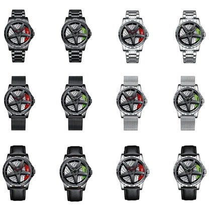 BINBOND D002 Car Hub Dial Multifunctional Waterproof and Wear-resistant Men's Watch(Black Steel-Red) - Metal Strap Watches by BINBOND | Online Shopping UK | buy2fix