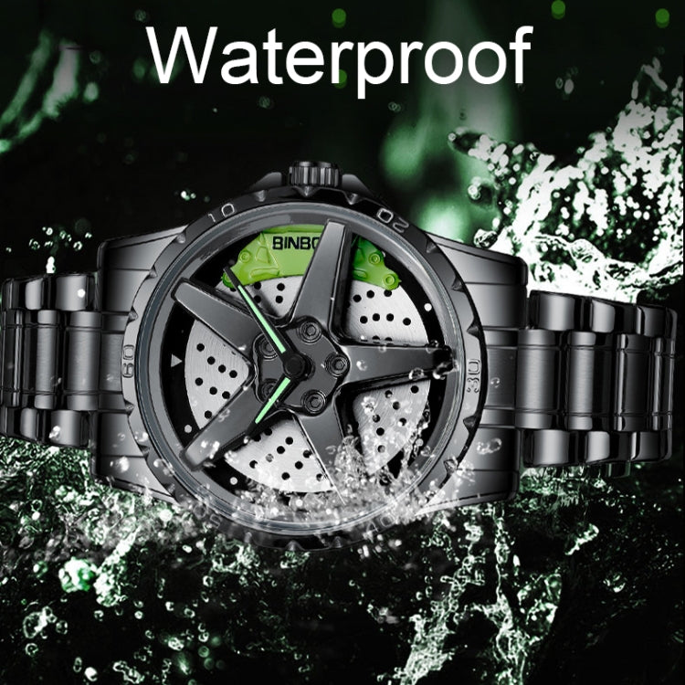 BINBOND D002 Car Hub Dial Multifunctional Waterproof and Wear-resistant Men's Watch(Black Leather-White-Green) - Leather Strap Watches by BINBOND | Online Shopping UK | buy2fix