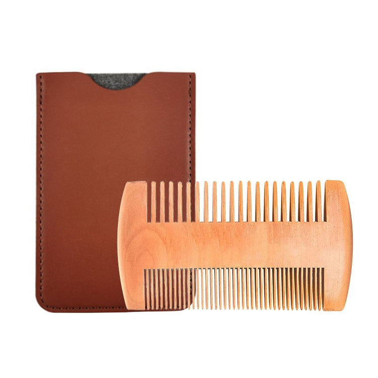 TW-BC90 Beard Wooden Comb Beard Shape Double-Sided Comb With PU Leather Case - Hair Trimmer by buy2fix | Online Shopping UK | buy2fix