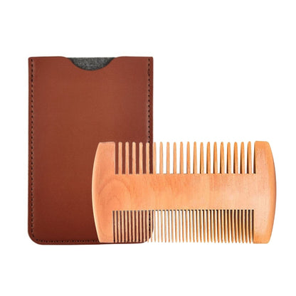 TW-BC90 Beard Wooden Comb Beard Shape Double-Sided Comb With PU Leather Case - Hair Trimmer by buy2fix | Online Shopping UK | buy2fix