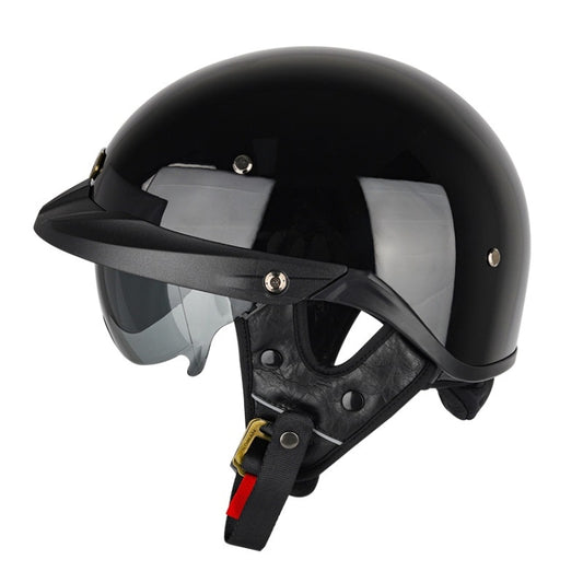 SOMAN Motorcycle Half Helmet Adjustable Helmet With Inner Mirror, Size: L(Bright Black) - Helmets by SOMAN | Online Shopping UK | buy2fix