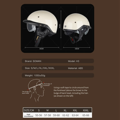 SOMAN Motorcycle Half Helmet Adjustable Helmet With Inner Mirror, Size: L(Matt Black) - Helmets by SOMAN | Online Shopping UK | buy2fix