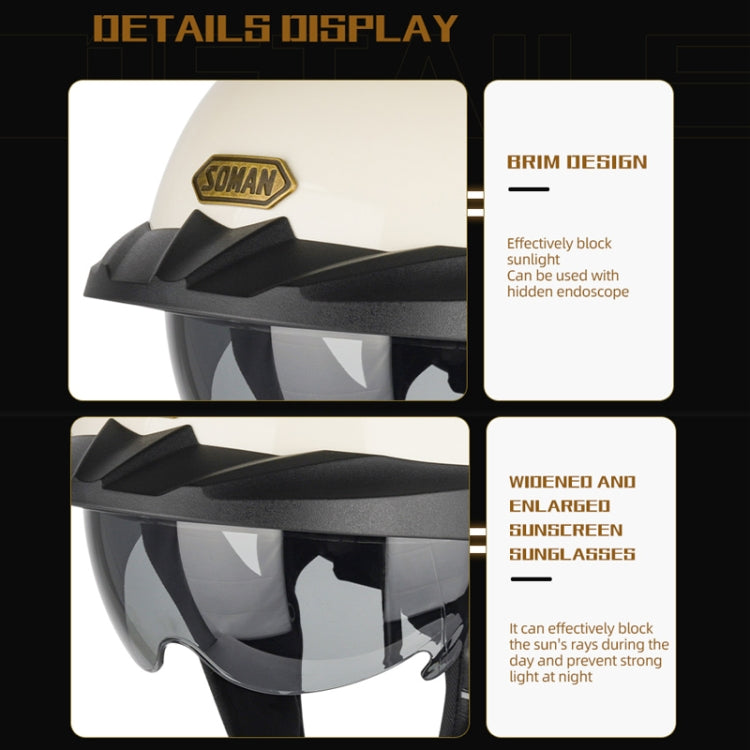 SOMAN Motorcycle Half Helmet Adjustable Helmet With Inner Mirror, Size: L(Matt Black) - Helmets by SOMAN | Online Shopping UK | buy2fix
