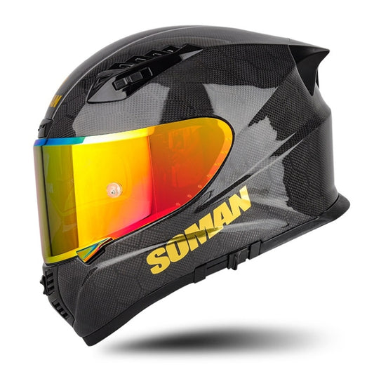 SOMAN Motorcycle Carbon Fiber Double Lens Thermal Safety Helmet, Size: S(Snake Carbon Fiber REVO) - Helmets by SOMAN | Online Shopping UK | buy2fix