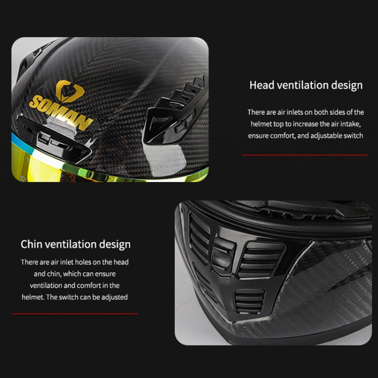 SOMAN Motorcycle Carbon Fiber Double Lens Thermal Safety Helmet, Size: S(Snake Carbon Fiber) - Helmets by SOMAN | Online Shopping UK | buy2fix