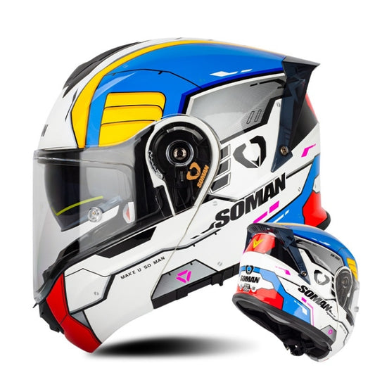 SOMAN Racing Motorcycle Double Lens Riding Safety Helmet, Size: M(Mobile Suit) - Helmets by SOMAN | Online Shopping UK | buy2fix