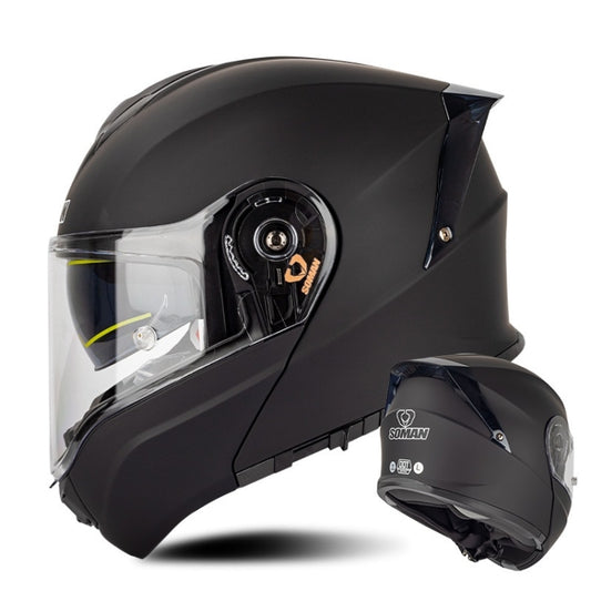 SOMAN Racing Motorcycle Double Lens Riding Safety Helmet, Size: M(Matt Black) - Helmets by SOMAN | Online Shopping UK | buy2fix