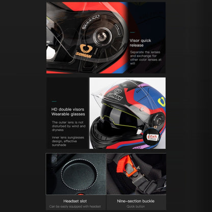 SOMAN Racing Motorcycle Double Lens Riding Safety Helmet, Size: XXL(Matt Black) - Helmets by SOMAN | Online Shopping UK | buy2fix