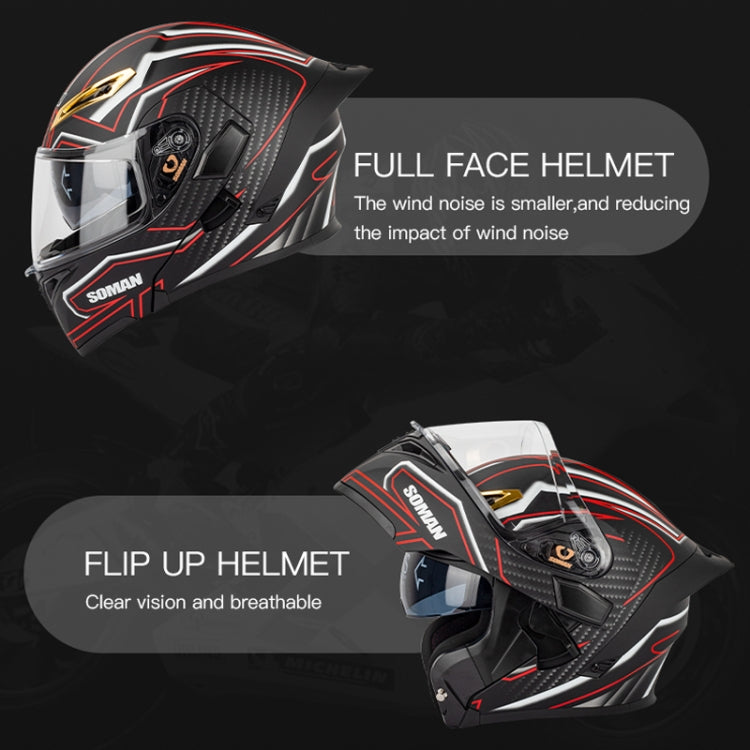 SOMAN Motorcycle Dual Lens Riding Peel-Off Full Coverage Helmet, Size: L(Matt Black Blue) - Helmets by SOMAN | Online Shopping UK | buy2fix