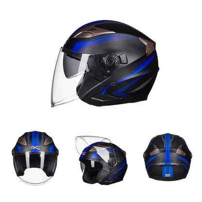 GXT 708 Electric Vehicle Dual Lens Helmet Four Seasons Safety Helmet, Size: L(Matt Black Blue) - Helmets by GXT | Online Shopping UK | buy2fix