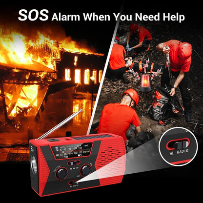 AM/FM/NoAA 2000mAh Emergency Radio Portable Hand Crank Solar Powered Radio(Red) - Radio Player by buy2fix | Online Shopping UK | buy2fix