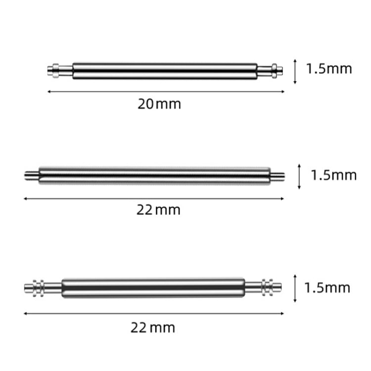 100pcs/set 304 Stainless Steel Strap Connecting Rod Strap All Steel Switch Lugs, Style: Double Drag (1.8x22mm) - Watch Accessories by buy2fix | Online Shopping UK | buy2fix