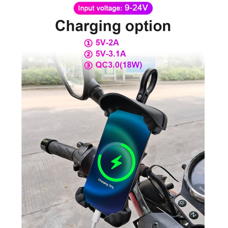 Motorcycle Sunshade Rainproof Mobile Phone Holder, Shape: Charging Mirror Holder 5V-2A - Holder by buy2fix | Online Shopping UK | buy2fix