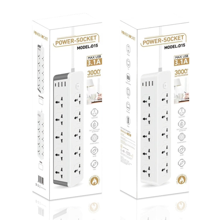 D15 2m 3000W 10 Plugs + PD + 3-USB Ports Vertical Socket With Switch, Specification: EU Plug - Extension Socket by buy2fix | Online Shopping UK | buy2fix