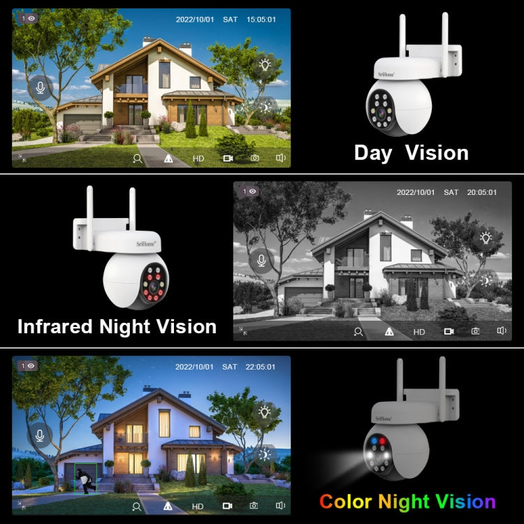 SriHome SH052B Wifi 5MP Wireless PTZ IP AI Auto Tracking Sound&Light Alarm Starlight Color Night Vision Outdoors Surveillance Camera, Plug: EU - Dome Camera by SriHome | Online Shopping UK | buy2fix