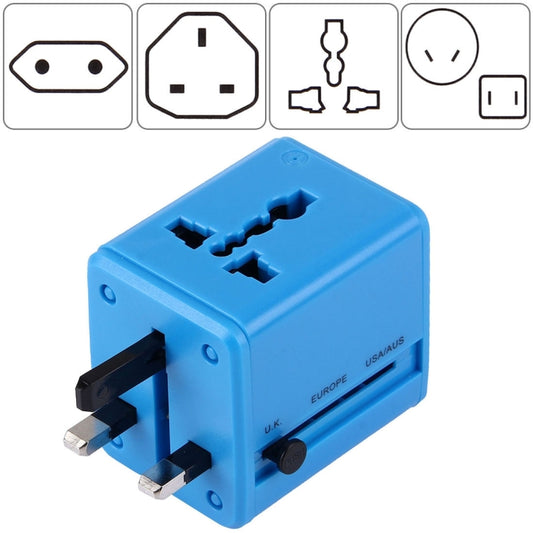 World-Wide Universal Travel Concealable Plugs Adapter with & Built-in Dual USB Ports Charger for US, UK, AU, EU(Blue) - Consumer Electronics by buy2fix | Online Shopping UK | buy2fix