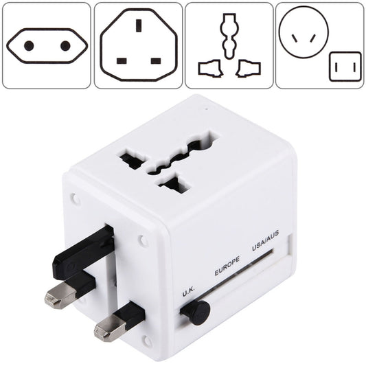 World-Wide Universal Travel Concealable Plugs Adapter with & Built-in Dual USB Ports Charger for US, UK, AU, EU(White) - Consumer Electronics by buy2fix | Online Shopping UK | buy2fix