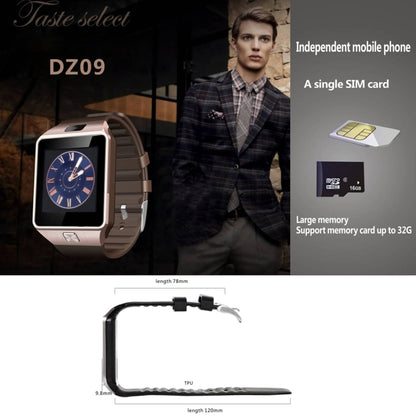 DZ09 1.56 inch Screen Bluetooth 3.0 Android 4.1 OS Above Smart Watch Phone with Bluetooth Call & Call Reminder & Sleep Monitor & Pedometer & Sedentary Reminder & Calendar & SMS & Audio and Video Player & Anti-loss Function(Gold) - Smart Wear by buy2fix | Online Shopping UK | buy2fix