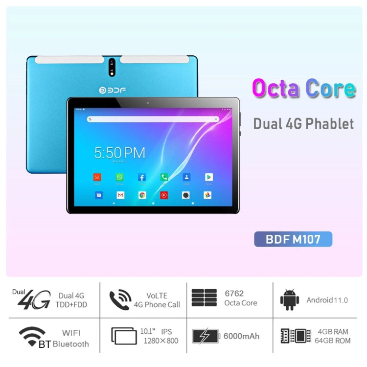 BDF M107 4G Phone Call Tablet PC, 10.1 inch, 4GB+64GB, Android 11, MTK6762 Octa Core, Support Dual SIM & Bluetooth & WiFi & GPS, EU Plug(Black) - BDF by buy2fix | Online Shopping UK | buy2fix