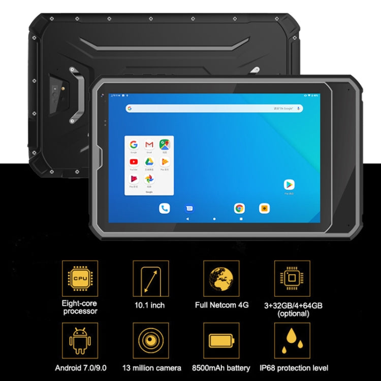 CENAVA Q10 4G Rugged Tablet, 10.1 inch, 3GB+32GB, IP68 Waterproof Shockproof Dustproof, Android 7.0, MT6753 Octa Core 1.3GHz-1.5GHz, Support OTG/GPS/NFC/WiFi/BT/TF Card(Black) - CENAVA by CENAVA | Online Shopping UK | buy2fix